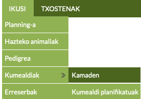 hazleentzako softwarean kumaldiak ikusteko menua
