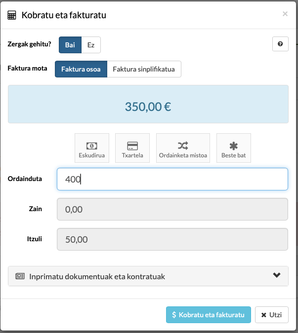 txakur-heziketako ikastaroak kobratu eta fakturatzeko softwarea