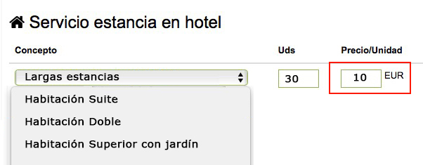 maskoten guarderiaren prezio konfigurazioa