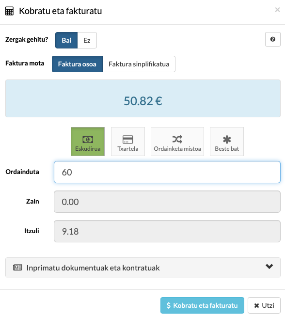 guarderiako irteeran kobratu eta fakturatzeko pantaila