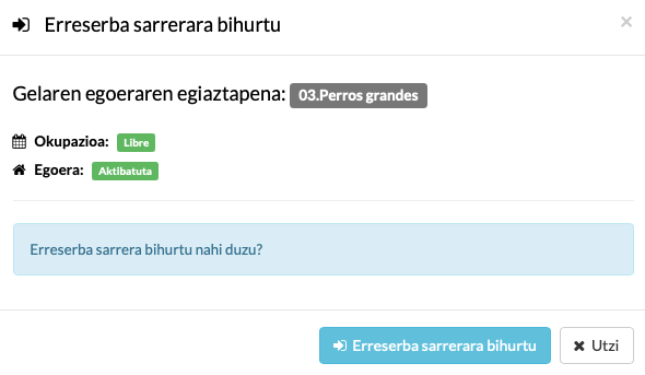 guarderiako erreserbak sarrera bihurtzeko leihoa Gespeten