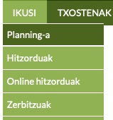 maskoten ile-apaindegiko planninga eta hitzorduen agenda ikusteko menua