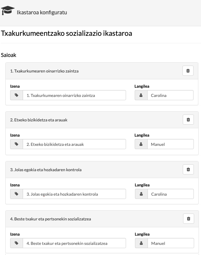 txakur-heziketako ikastaroen saioak planifikatu eta agenda kudeatzeko softwarea