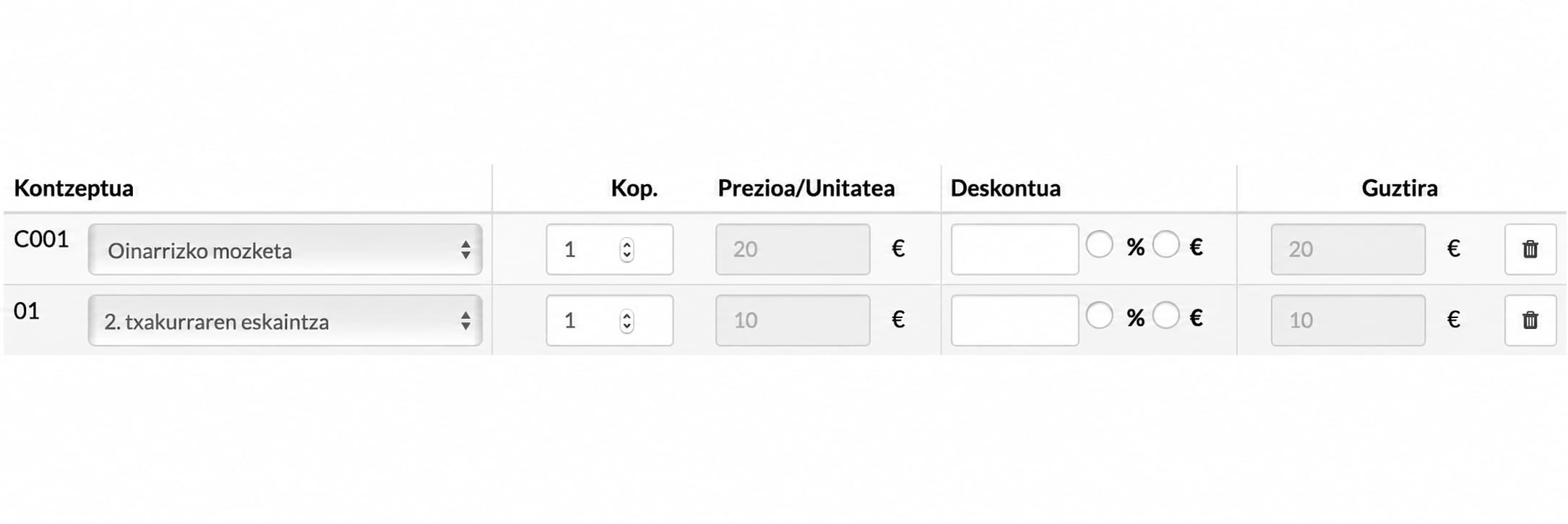 txakur-apaindegiko eskaintzak eta bonuak konfiguratzeko adibidea