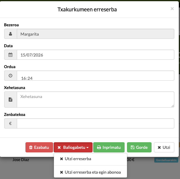 txakurkumeen erreserba eta gordailua txakur-haztegiko softwarean