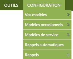 Menu de configuration du module Marketing
