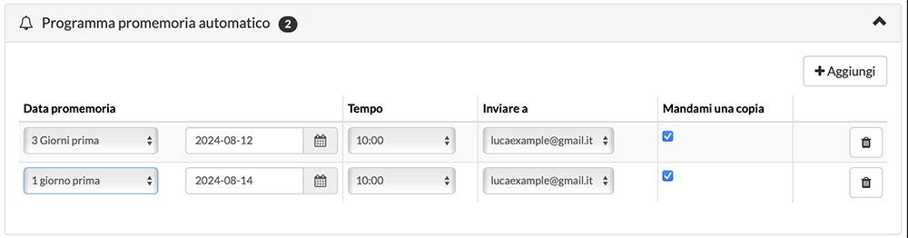 invia un promemoria di appuntamento al cliente