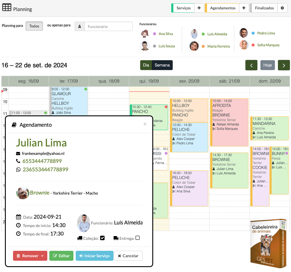 agenda de tosa de cães