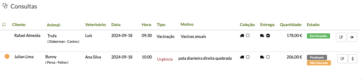 consultas e atendimentos veterinários