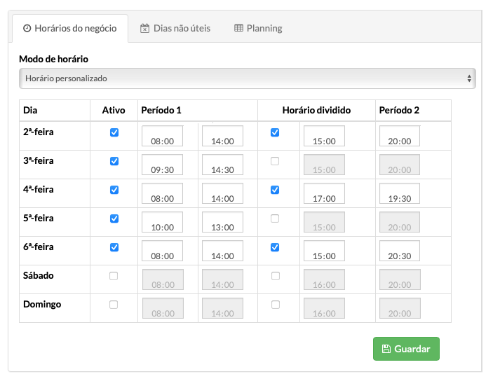 Configuração de horários de funcionamento para empresas do setor animal